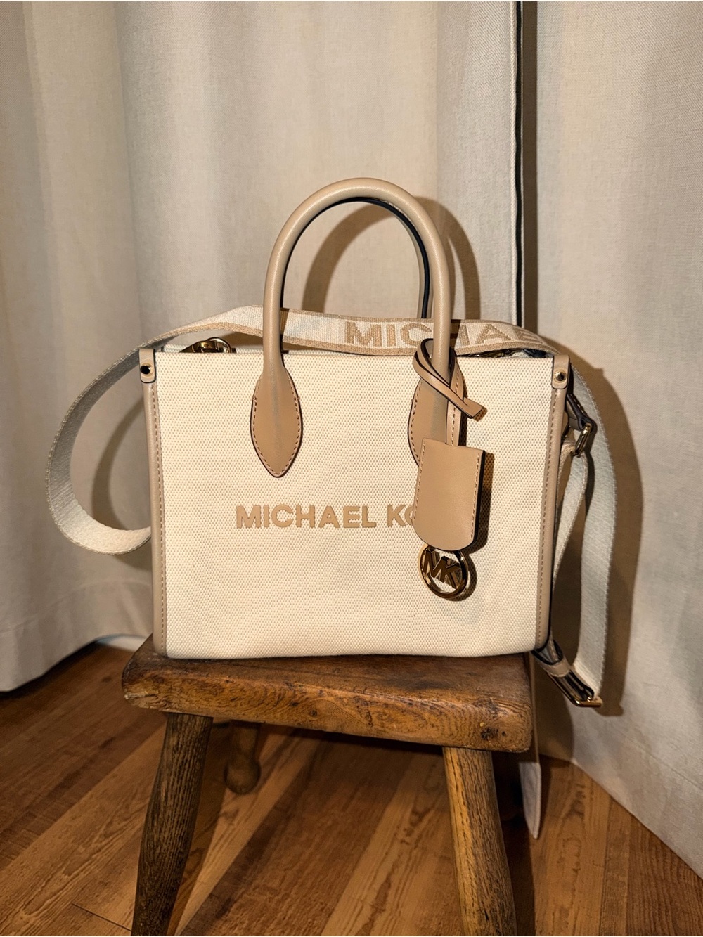Michael Kors Cream & Tan Canvas Satchel